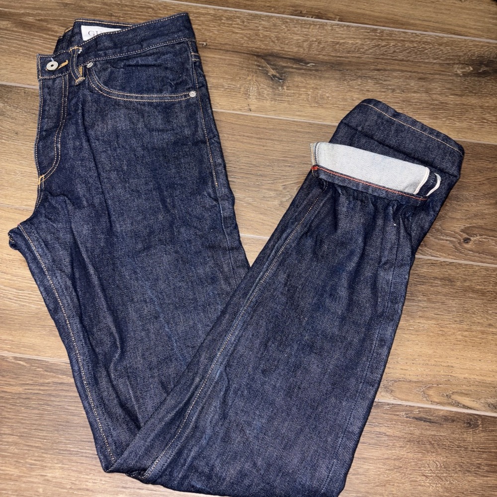 Gustin #259 California Slim Raw Selvedge Denim Jeans Button Fly 31 x 35 Indigo